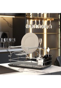 Resim İki Katlı Metal Tabaklık - Bulaşıklık Krom Gümüş 