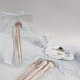 Resim Toz Geçirmez Kapaklı Akrilik Makyaj Fırça Tutucu - Fırçalar, Kaş Kalemleri & Takı Depolama için Kare Kozmetik Organizatör 