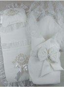 Resim Yenidoğan Bambu Taç Nakışlı Kundaklı Trilüks 3lü Alt Açma Seti Ekru 