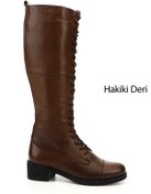 Resim GÖNDERİ(R) Kadın / Kız Kahve Antik Fermuarlı Kalın Topuklu Postal Çizme 