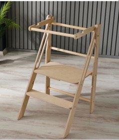 Resim Çocuklar İçin Yükseklik Güvenliği Ve Eğlence Bir Arada: Öğrenme Kulesi Ahşap 