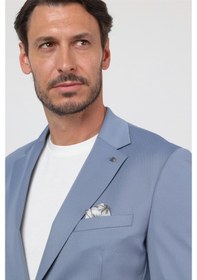 Resim İmza Mavi Kendinden Desenli Mono Yaka 6 Drop Slim Fit Takım Elbise 1001260165 