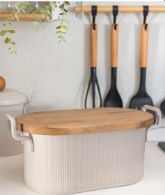 Resim The Mia Stripe Ahşap Kapaklı Ekmek Saklama Kutusu Bej 40x22x18 Cm Bej 