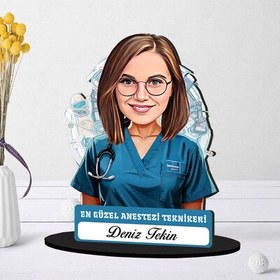 Resim Kişiye Özel Kadın Anestezi Teknikerine Hediye Karikatürlü Biblo 