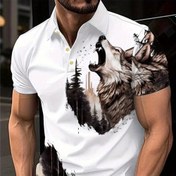 Resim Erkek Hafif Nefes Alabilen Golf Gömleği 3D Kurt Baskısı ile - Rahat Kısa Kollu, Polyester Kumaş, Yaz Sporları ve Rahat Giyim için Mükemmel, Golf Gömleği 