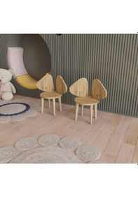 Resim Çocuk Sandalyesi Çocuk Oturağı Fil Kulaklı Ahşap MDF Sandalye Montessori Sandalye 2 Lİ Kahverengi 