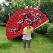 Resim 1 Adet Büyük Çin Tarzı Asılı Yelpaze - Geleneksel Bambu & Dekoratif Katlanabilir Yelpaze Çiçek Tasarımlı, 89.92cm Yükseklik, Ev Dekoru, Düğünler, Fotoğrafçılık Arka Planları ve Kültürel Etkinlikler İçin Mükemmel, Kültürel Etkinlik Aksesuarı | Dekoratif Duvar Sanatı | Doğal Bambu Kaburgalar, Bambu Dekor 
