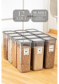 Resim Meleni Home 12'li Pino Etiketli Mega Boy Baharatlık Seti - Kapaklı Kare Baharat Takımı Saklama Kabı 12x1700 Ml 