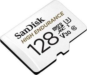 Resim SanDisk High Endurance microSDXC Bellek Kartı 128 GB + Adaptör (Dash Camları ve Özel Güvenlik Kameraları için, 100 MB/s Okuma, Full HD ve 4K Videolar için V30) 
