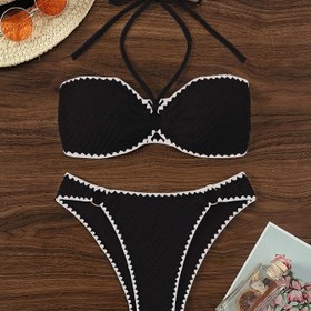 Resim Avrupa ve Amerikan Tarzı Seksi Delikli Askılı Bikini Takımı 