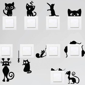 Resim nehay shop Priz Kedi özel yeni sticker Set Siyah Etiket Duvar özel yeni sticker 