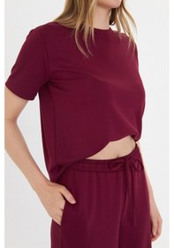 Resim Thiff Gymwear Bordo Kadın Modal Kumaş Kısa Kolu Eşofman Takımı Bordo 