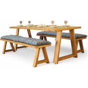 Resim Neiwel Aries Doğal Ahşap Banklı Yemek Masası Takımı-100-300 Takım Açık Ceviz 