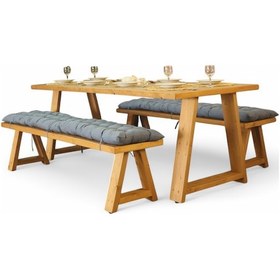 Resim Neiwel Aries Doğal Ahşap Banklı Yemek Masası Takımı-100-300 Takım Açık Ceviz 