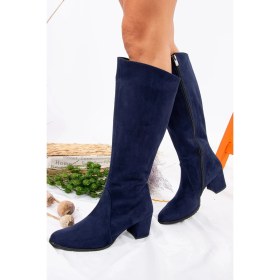 Resim Fox Shoes Lacivert Kadın Süet Çizme Kalın Topuklu Günlük Kullanım İçin Şık Tasarım A654252702 