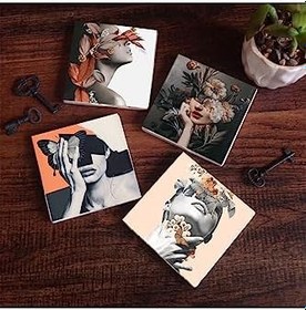Resim Bahar Düşü Serisi Taş Bardak Altlığı Seti - 4 Parça - Dekoratif, Rustik Mutfak Aksesuarı, 10x10 cm, Kaydırmaz Tabanlı, Şık ve Dayanıklı SC119 