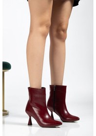 Resim 4701 Bordo Kırışık Kare Topuk Günlük Kadın Bot Bordo 