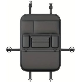 Resim Chuangyinshop Black Napa Deri Multi Fonksiyonlu Pu Koltuk Düzenleyici Katlanır Laptop Tutucu Depolama Çantası 