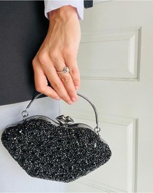Resim Çanta Trend Kristal Taşlı Uzun Ve El Tutma Askılı Abiye Çanta Telefon Sığmıyor Siyah 