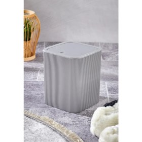 Resim Çizgili Kare Kapaklı Klikli Çöp Kovası, Banyo ve Mutfak Için Gri Renkli 