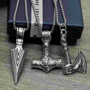 Resim 3 adet Vintage Gotik Gümüş Kaplama Viking Çekiç, Pusula ve Alet Kolyeleri - Hediye Verme ve Parti Günleri için Mükemmel 