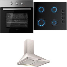 Resim Teka Ankastre Set, HE 715 SS Inox Fırın, GBE 64002 Siyah Cam Ocak, DF 60 Inox Davlumbaz 