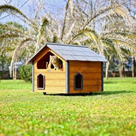 Resim Mandu Ahşap Teraslı Dublex Kedi Evi 