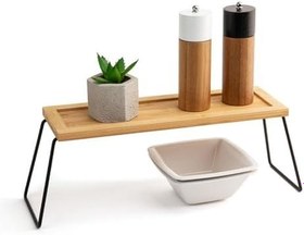 Resim Dekoratif Mutfak Banyo Rafı, Bambu ve Metal, 36x12x15 cm, Düzenleyici Raf Sunum Standı Dekoratif Mutfak Standı 