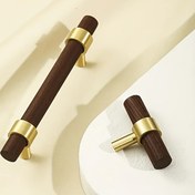 Resim 2'li Set Ceviz + Pirinç Malzeme, Modern Basit Dolap Çekmece Dolap Gardırop Kapı Kolu, Ahşap Kolu Aksesuarlı Vidalarla 