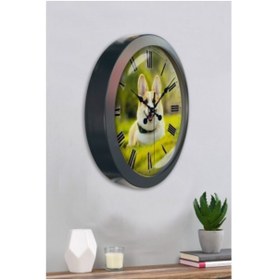 Resim Bahat Köpekli Salon Ofis Duvar Saati Gri Metal Çerçeve 36 Cm 