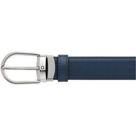 Resim Mont Blanc Montblanc Horseshoe Buckle Siyah - Mavi 30 MM Çift Taraflı Deri Kemer 128763 