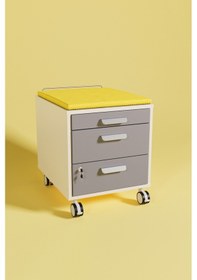 Resim Creo Mobili Çekmeceli Kilitli Tekerlekli Vega Keson, Oturulabilir Ofis Ve Ev Komodini, Beyaz/sarı 
