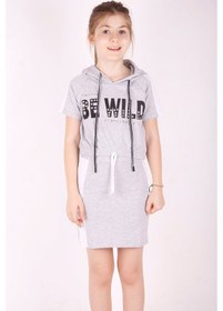 Resim Toontoy Kız Çocuk Kapüşonlu Be Wıld Baskılı Etekli Takım Gri Melanj 
