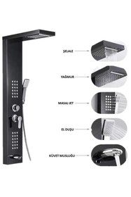 Resim SAM BANYO Sam Niagara Siyah Duş Paneli ,duş Kolonu, Robot Duş, Duş, Dikey Jakuzi 