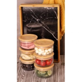 Resim Bambum Duo Bambu Kapaklı Cam Kahvaltılık Set 300 ml 6'lı Şık Tasarım ve Hava Sızdırmazlık 