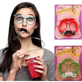 Resim Pipetli Parti Gözlüğü - Çocuk Ve Yetişkin Bıyıklı Pipet Gözlük Pembe Renk 18x14 Cm 1 