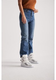 Resim Kadın Çift Tokalı Kürklü Kısa Bot Gümüş 