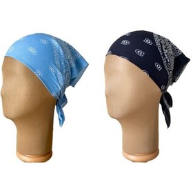 Resim Pamuklu Klasik Desen Unisex 2li Bandana Seti Renkli Bandana Etnik Desenli A Kalite Bandana Mavi - Siyah 
