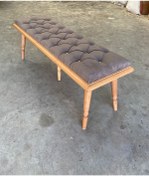 Resim EMEL AHŞAP Ahşap Bench Mutfak Salon Antre Yatak Odası Puf Naturel Ahşap Ayak, Koyu Gri 115x48 Cm 