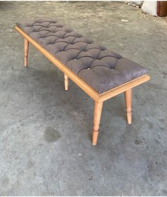 Resim EMEL AHŞAP Ahşap Bench Mutfak Salon Antre Yatak Odası Puf Naturel Ahşap Ayak, Koyu Gri 115x48 Cm 