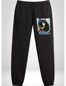 Resim Angemiel Anime Levi Ackerman Beyaz Ve Siyah Kanatlar 3 İplik Erkek Baskılı Siyah Eşofman Altı Siyah 