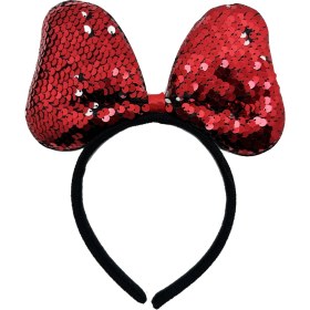 Resim Renk Değiştiren Pullu Payetli Fiyonk Parti Tacı Kırmızı Gümüş Renk 20X16 cm 