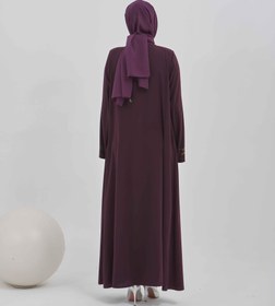 Resim Yandan Bağlamalı Taş İşlemeli Ferace Mürdüm | 21158 - 44 / Mürdüm 