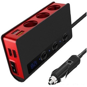 Resim Xindoker 180w Araç Şarj Cihazı - 4 Usb Portlu, Hızlı Şarj, Voltmetreli, Sigortalı Siyah Kırmızı 