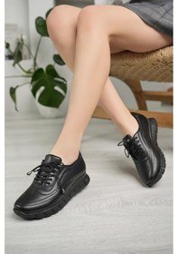 Resim Nesil Shoes Acr 40 Siyah Lastik Bağlı Kadın Ayakkabı-siyah Siyah 