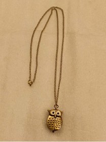 Resim Butik Tülin Unisex otantik el yapımı bronz kanatları açılan baykuş köstekli cep saati kolye 4x2.5 cm Tayland 