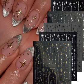 Resim 5 Renk 3D Metal Lazer Altın Yıldız Patlaması Tırnak Çıkartmaları - Y2K Tırnak Tasarımı Altın Gümüş Beyaz Yıldız Çizgisi Çıkartma Parıltı Etkisi Tırnak Sanatı Dekorasyonu Sevgililer Günü, Anneler Günü, Noel ve Düğünler için 