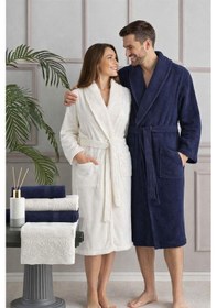 Resim Özdilek Branch Aile Bornoz Seti Krem-lacivert Renkli 