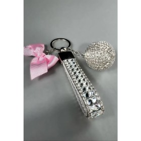 Resim AEA Gümüş Bagetli Anahtarlık & Gümüş Disko Top & Açık Pembe Kurdela 