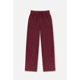 Resim Mudo Kadın Bordo Straight Fit Dikişli Keten Pantolon 